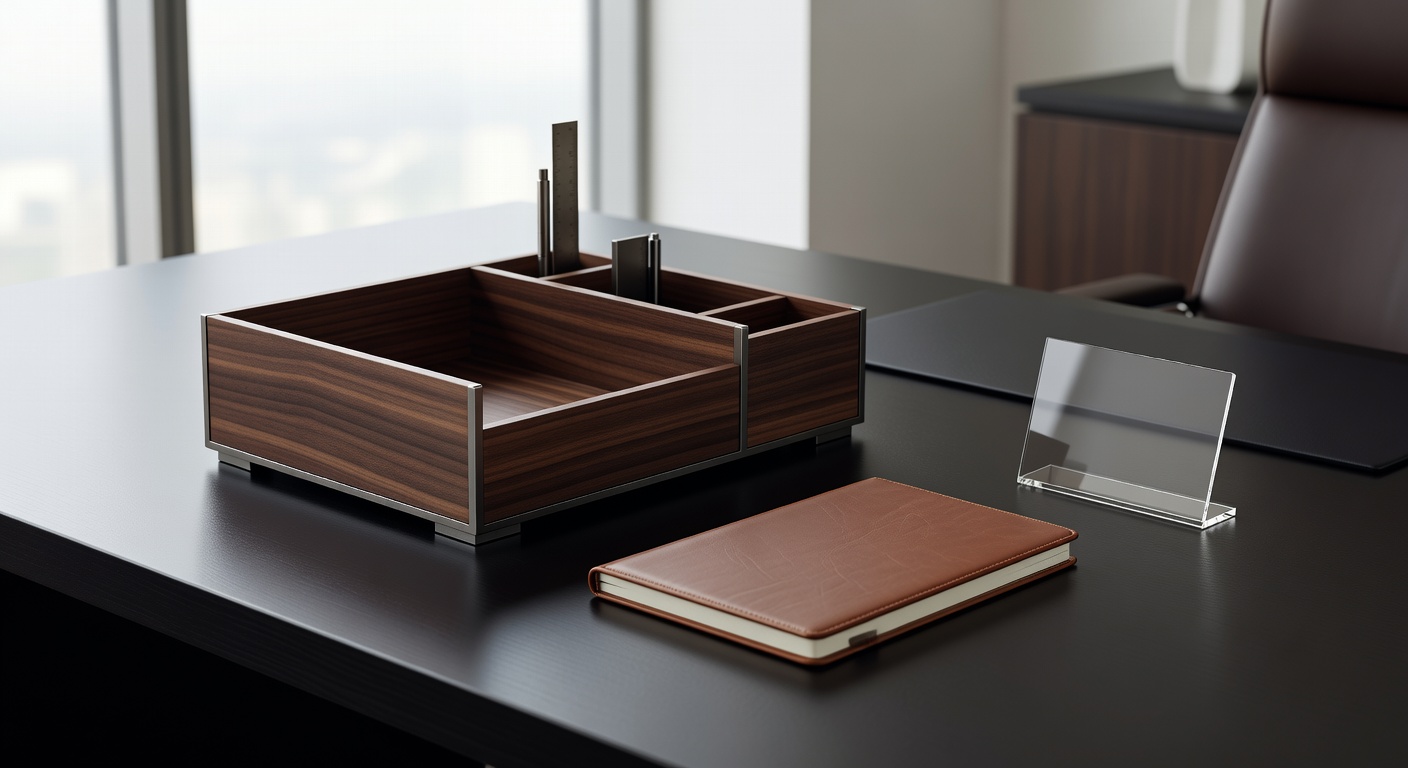 CEO Desk Organizer Wood and Metal